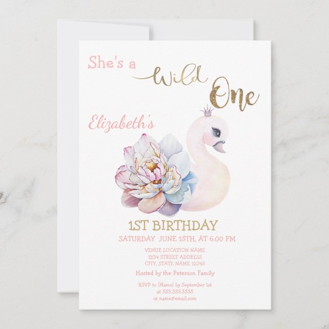 Wild One, Arrows,Flower Swan First Birthday  Invitation (Front)
