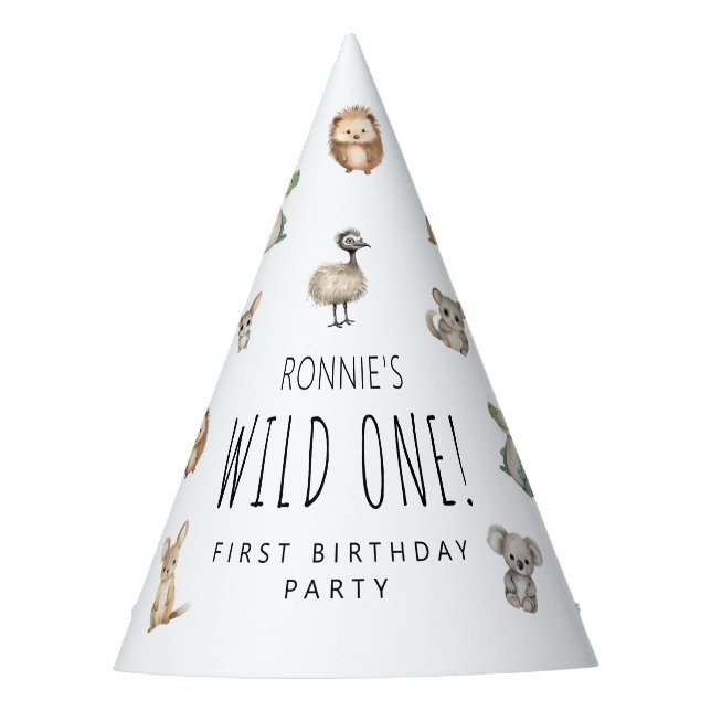 Wild One! Aussie Animal Birthday Party Welcome Party Hat (Front)