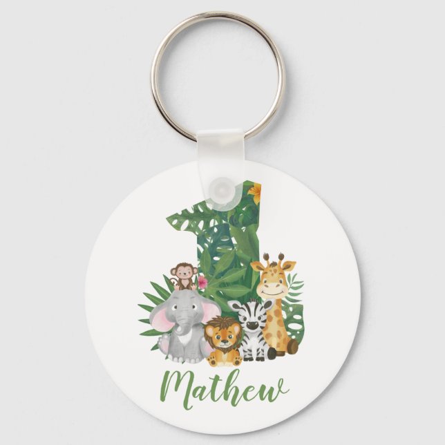 Wild One Baby 1st Birthday Jungle Safari Keychain (Front)