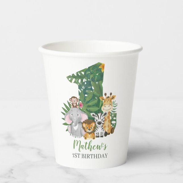 Wild One Baby 1st Birthday Jungle Safari Paper Cups (Front)