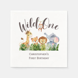 Wild One Baby Animals Jungle Safari 1st Birthday  Napkin