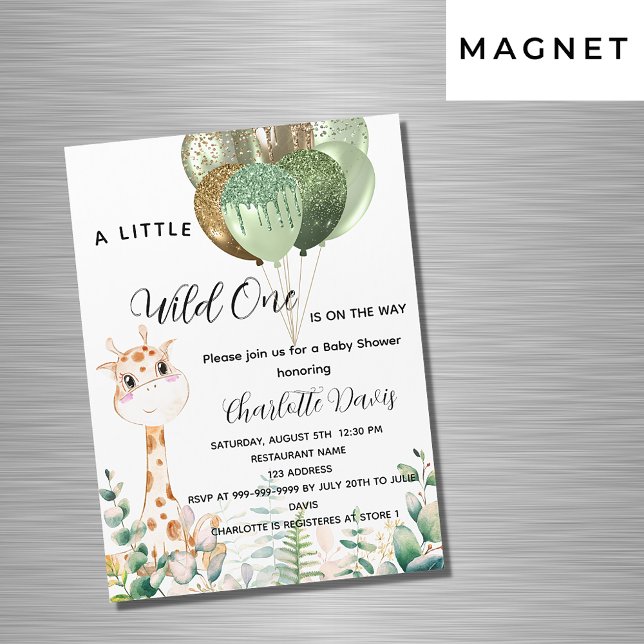 Wild one baby shower giraffe jungle luxury magnetic invitation (Creator Uploaded)
