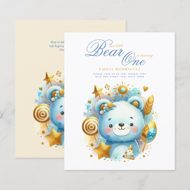 Wild One Bear 1st Birthday (or EDIT AGE) Teal Gold (Front/Back)