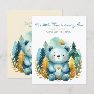 Wild One Bear 1st Birthday (or EDIT AGE) Teal Gold