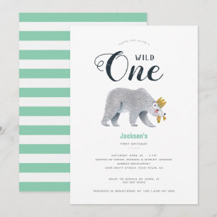 Wild One Bear Adventure First Birthday Invitation