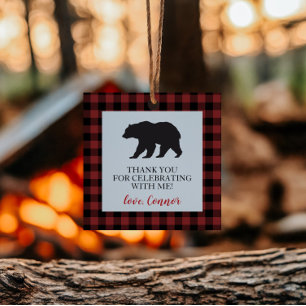 Wild One Bear Buffalo Plaid Birthday Favour Tags