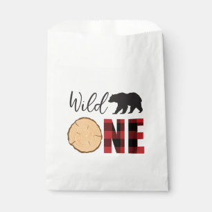 Wild One Bear Buffalo Plaid First Birthday Favour Bag