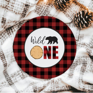 Wild One Bear Buffalo Plaid First Birthday Paper P Plate