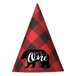 Wild One Bear Flannel First Birthday Party Hat