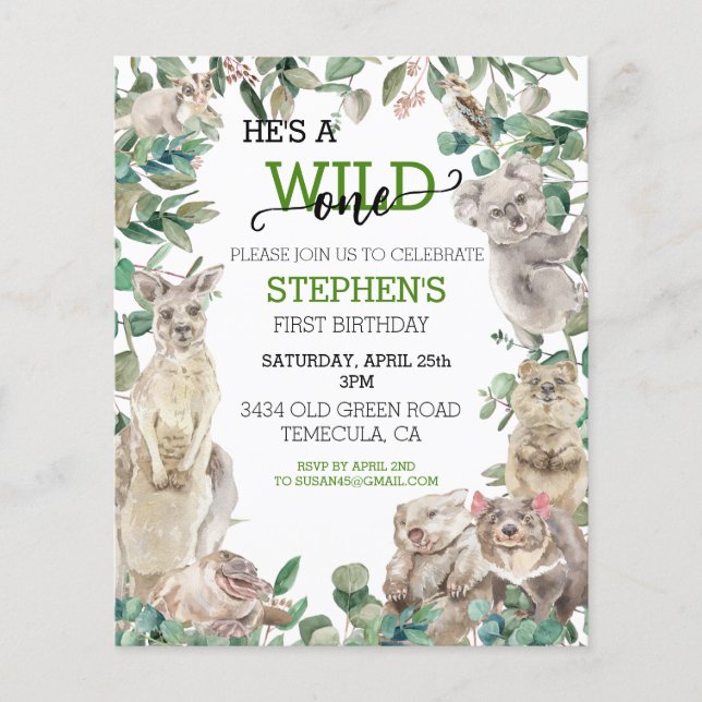 Wild One Birthday Australian Animals  (Front)