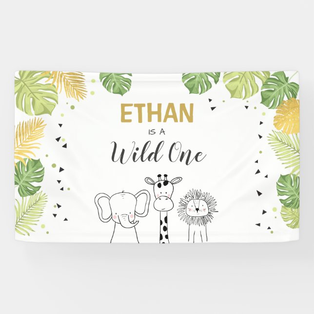 Wild one birthday banner Safari Jungle Animals (Horizontal)