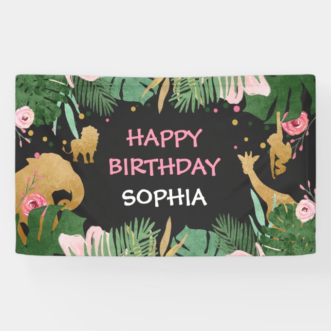 Wild one birthday banner Safari Jungle Animals (Horizontal)