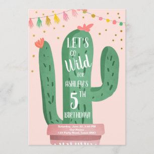 Wild One Birthday Cactus Fiesta Let's Go Wild Invitation