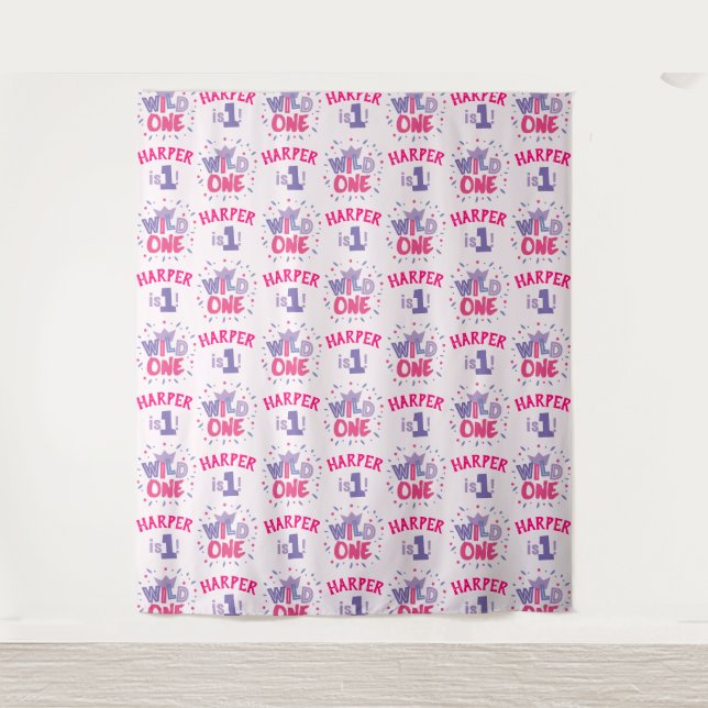 Wild One Birthday Girl Party Backdrop Tapestry (Front)