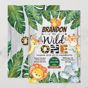 Wild One birthday invitation. Boy jungle safari Invitation