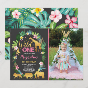 Wild One Birthday Invitation Jungle Animals Party