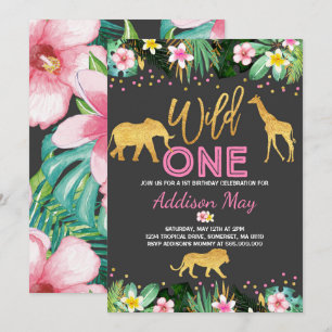 Wild One Birthday Invitation Jungle Animals Party