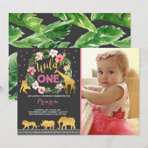 Wild One Birthday Invitation Jungle Animals Party