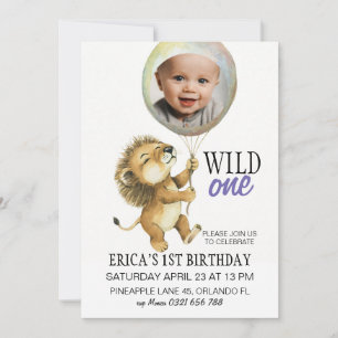 Wild One Birthday Invitation, Lion 1st Birthday  Invitation
