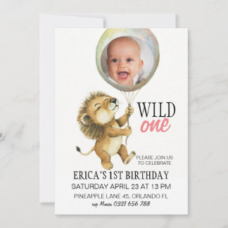Wild One Birthday Invitation, Lion 1st Birthday  Invitation
