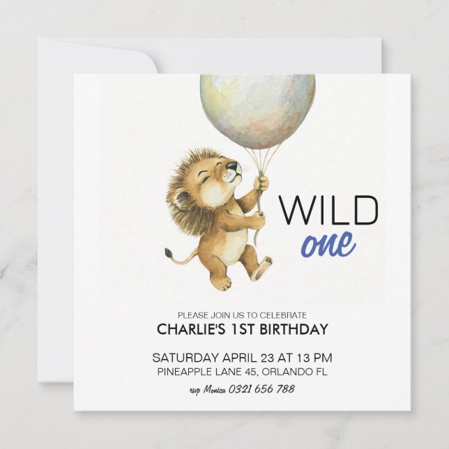 Wild One Birthday Invitation, Lion 1st Birthday  Save The Date (Front)