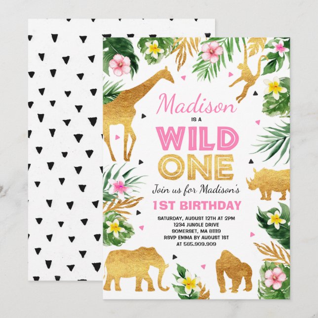 Wild One Birthday Invitation Safari Animals Party (Front/Back)