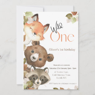 Wild One Birthday invitation - Woodland Animals