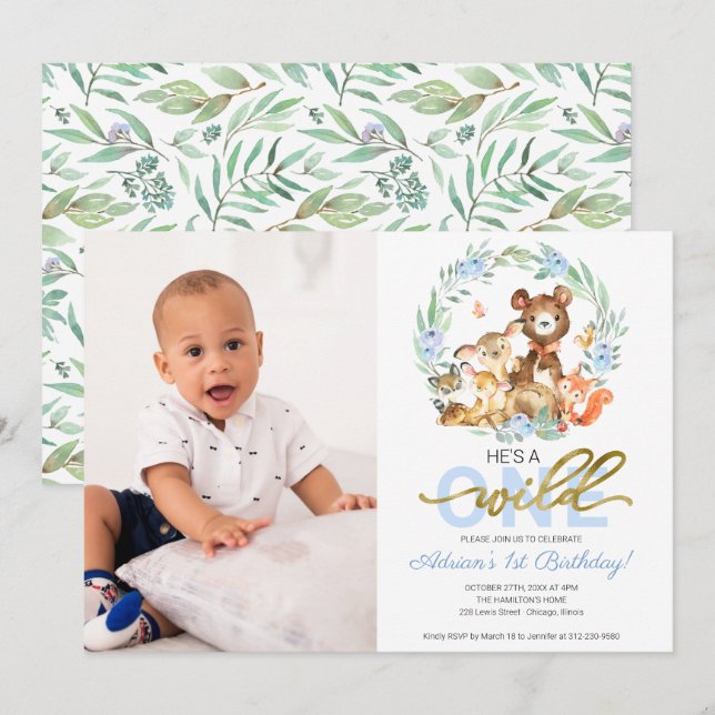 Wild One Birthday Invitations With Photo (Front/Back)