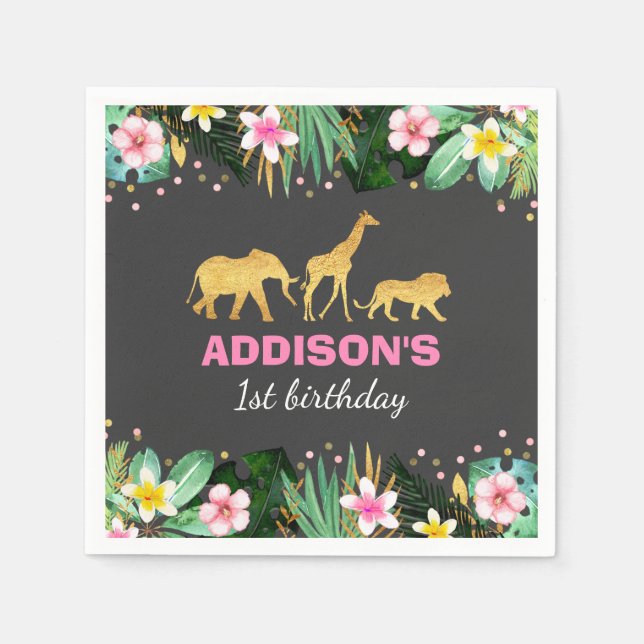 Wild One Birthday Jungle Animals Napkin (Front)