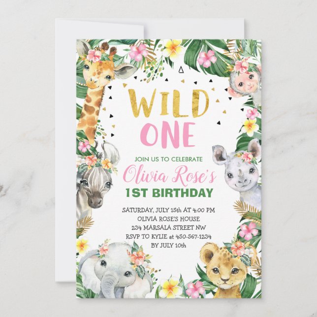 Wild One Birthday Jungle Safari Invitation (Front)