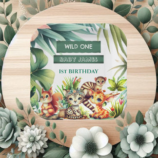 Wild One Birthday Jungle Safari Tropical Greenery Paper Plate