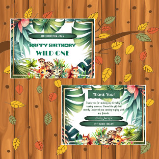 Wild One Birthday Jungle Safari Tropical Greenery Thank You Card