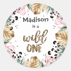 Wild One Birthday Leopard Print Wild Jungle Party  Classic Round Sticker