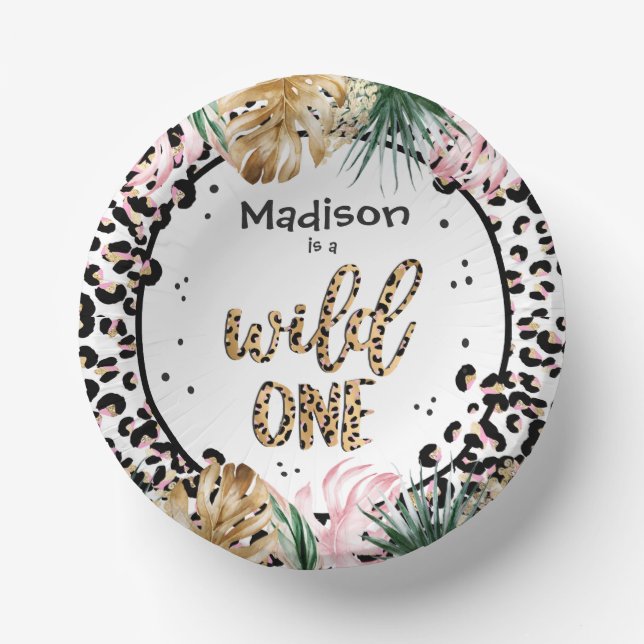 Wild One Birthday Leopard Print Wild Jungle Party Paper Plate (Front)