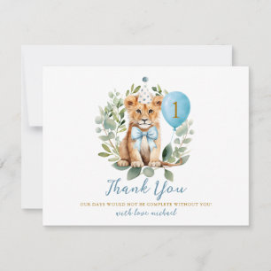 Wild One Birthday Lion Boy Birthday Floral Bow tie Thank You Card