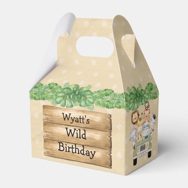 Wild One Birthday Safari Animal Favour Box (Front Side)