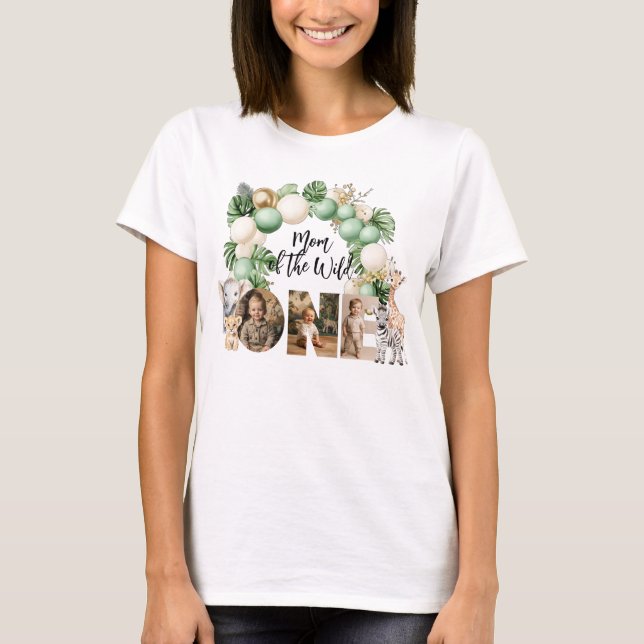 Wild One Birthday Safari Animal Photo Mom T-Shirt (Front)