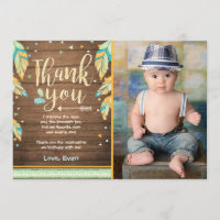Wild One birthday Thank you card Blue green boy