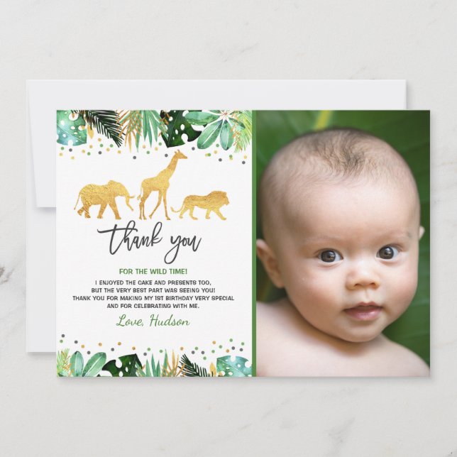Wild One Birthday Thank You Card Jungle Animals (Front)