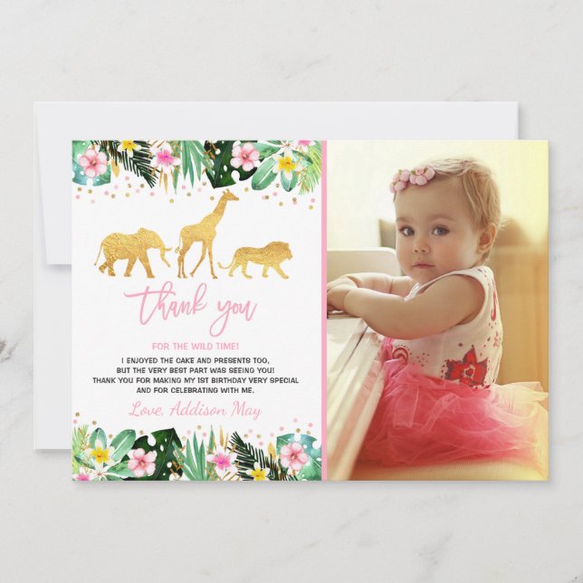 Wild One Birthday Thank You Card Jungle Animals (Front)