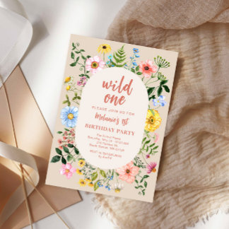 Wild One Birthday Watercolor Wildflower Invitation