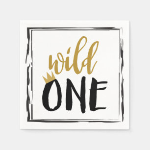 Wild One Black + Gold Photo 1 1st Birthday Napkin