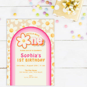 Wild One Boho Daisy Rainbow 1st Birthday Invitatio Invitation