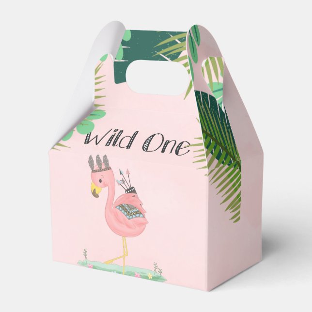 Wild One Boho Flamingo Birthday Party Favour Box (Front Side)