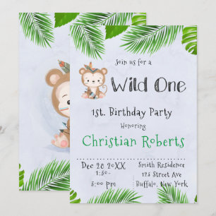 Wild One Boho Monkey Anniversaire Fête Invitation