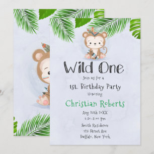 Wild One Boho Monkey Anniversaire Fête Invitation