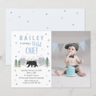 Wild One Boy 1er Birthday Photo Invitation