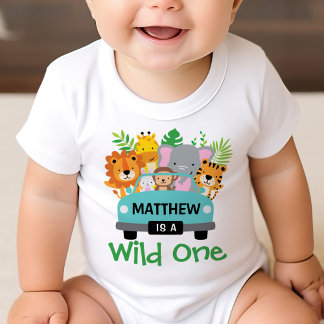 Wild One Boy 1st Birthday Animals Personalized Baby T-Shirt