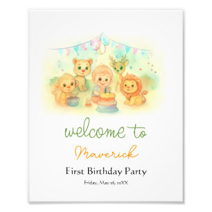  Wild One Boy 1st Birthday Jungle Party Welcome Photo Print