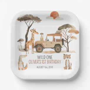 Wild One Boy 1st Birthday Safari Paper Plate
